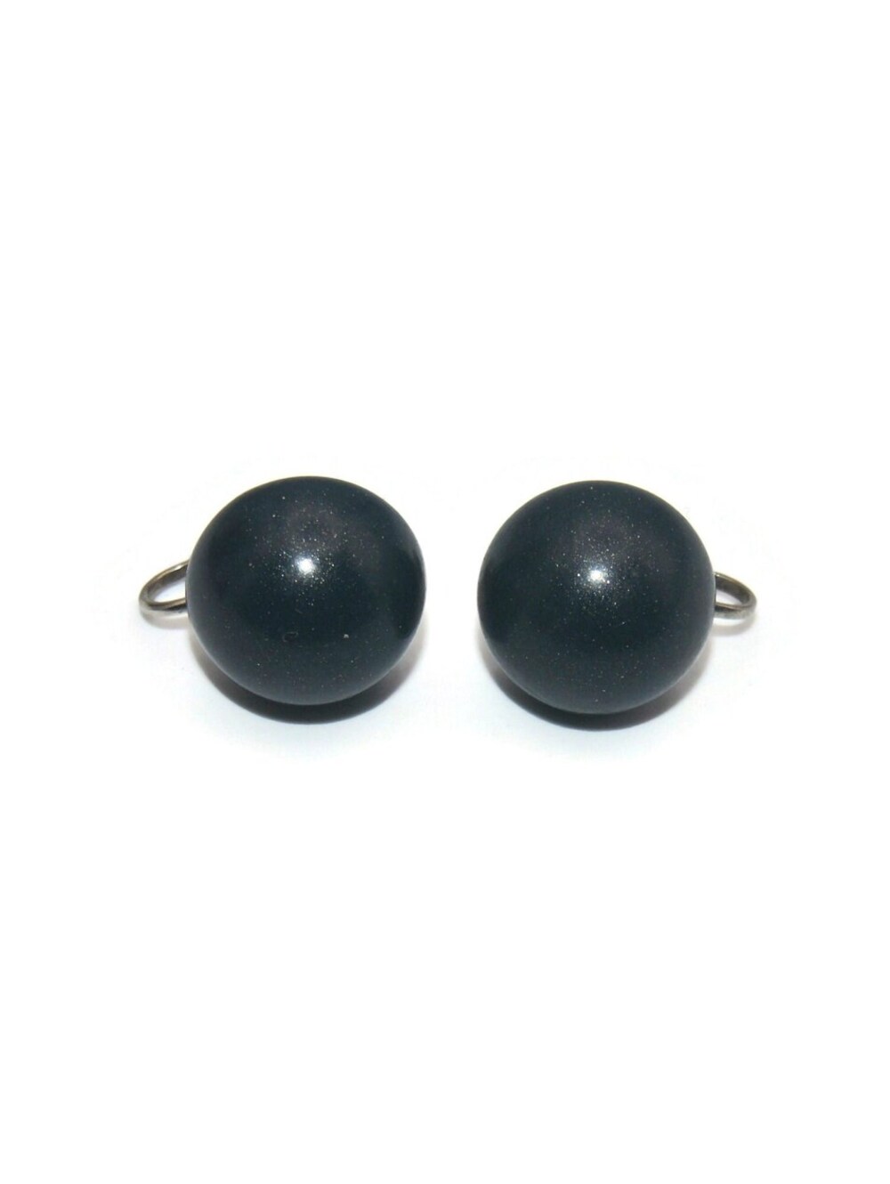 VTG Silver Tone and Dark Blue Plastic Domed Button Clip on Screw Back Earrings.